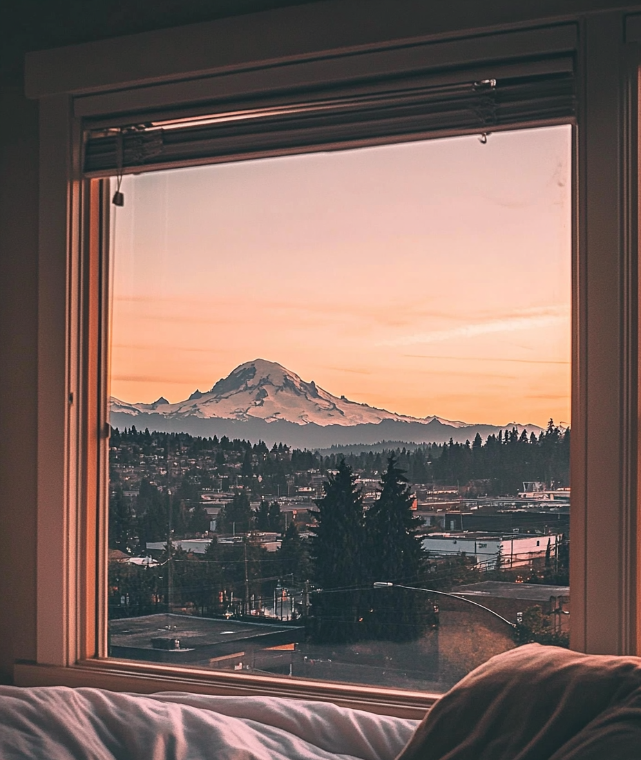 A clear view of Seattle skyline from clean windows